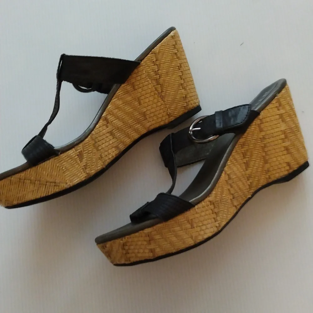 - a.n.a black Y2K leather adjustable strap slip on platform/espadrille sandals